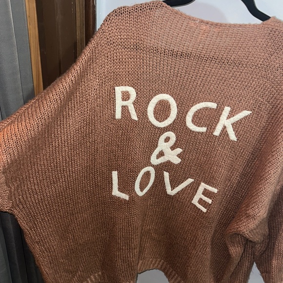 Elan Cozy Brown Cardigan with 'Rock & Love' Motif - Picture 3 of 5